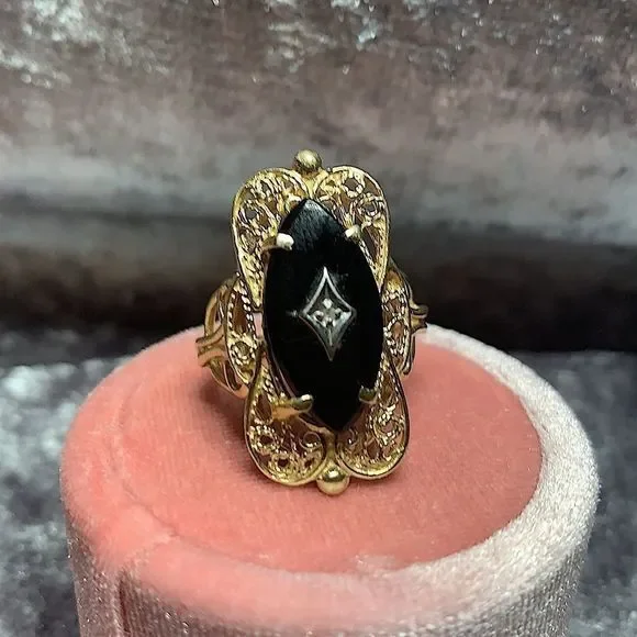 Vintage onyx solid 14kt real gold - Picture 8 of 11